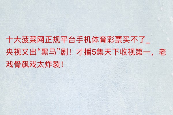 十大菠菜网正规平台手机体育彩票买不了_央视又出“黑马”剧！才播5集天下收视第一，老戏骨飙戏太炸裂！